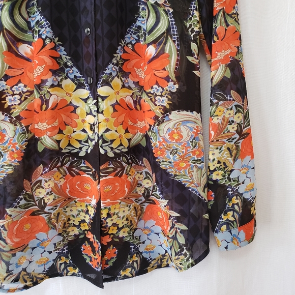 CAbi 3072 Floral Print Semi Sheer Button Up Shirt - Picture 4 of 8